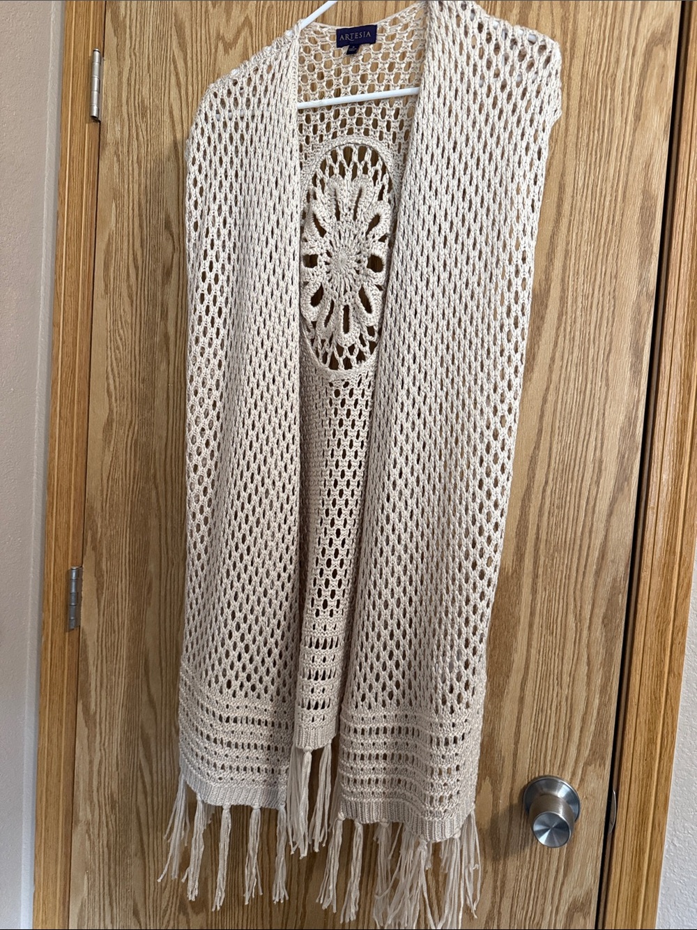 Artesia Open Crochet Fringe Kimono in Cream